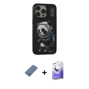 ieg™ iPhone 13 Pro Max Kılıf Siluet Modern Özel Seri - Siyah Bilvis 5in1 5D Magic Hayalet Cam Ekran Koruyucu + Metal Kamera Lens Koruma Cam - AKYL