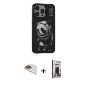 ieg™ iPhone 13 Pro Max Kılıf Siluet Modern Özel Seri - Siyah Bilvis Hayalet Cam Ekran Koruyucu + Pers Alüminyum Kamera Lens - GD