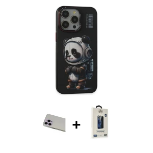 ieg™ iPhone 13 Pro Max Kılıf Siluet Modern Özel Seri - Siyah Bilvis Hayalet Cam Ekran Koruyucu + Rainbow Kamera Lens Koruma Cam - MR