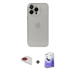 ieg™ iPhone 13 Pro Max Kılıf Ufuk Minimal Özel Seri - Siyah Bilvis 5in1 5D Magic Hayalet Cam Ekran Koruyucu + Pers Alüminyum Kamera Lens - KI