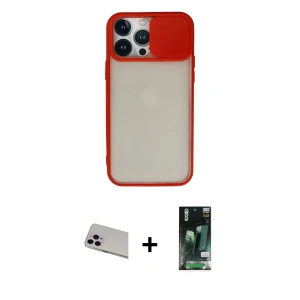 ieg™ iPhone 13 Pro Max Kılıf Vadi Çizgi - Şeffaf 360 Full Body Arka Koruyucu + Rainbow Kamera Lens Koruma Cam - MR