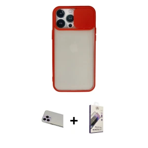 ieg™ iPhone 13 Pro Max Kılıf Vadi Çizgi - Siyah Bilvis 3D Mat Cam Ekran Koruyucu + Rainbow Kamera Lens Koruma Cam - MR