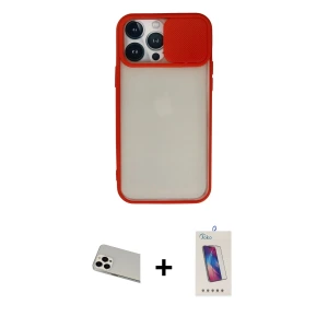 ieg™ iPhone 13 Pro Max Kılıf Vadi Çizgi - Siyah Joko 5D Cam + Rainbow Kamera Lens Koruma Cam - BZ