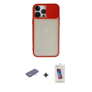 ieg™ iPhone 13 Pro Max Kılıf Vadi Çizgi - Siyah Joko 5D Cam + Renkli Kamera Lens Koruma Cam - MI