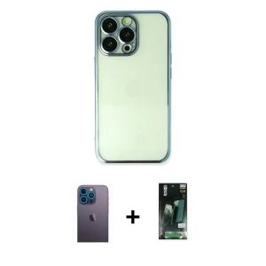 ieg™ iPhone 13 Pro Max Kılıf Vadi Minimal - Şeffaf 360 Full Body Arka Koruyucu + Neon Fosforlu Kamera Lens - MI