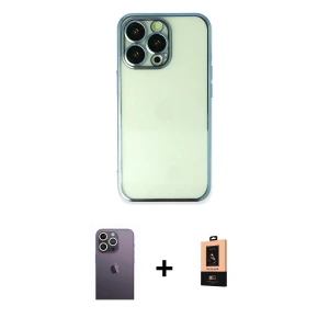 ieg™ iPhone 13 Pro Max Kılıf Vadi Minimal - Şeffaf Maxco Cam Ekran Koruyucu + Neon Fosforlu Kamera Lens - BZ