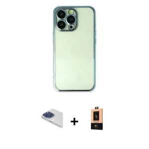 ieg™ iPhone 13 Pro Max Kılıf Vadi Minimal - Şeffaf Maxco Cam Ekran Koruyucu + Pers Alüminyum Kamera Lens - LT