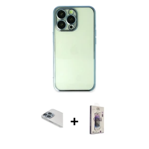 ieg™ iPhone 13 Pro Max Kılıf Vadi Minimal - Siyah Bilvis 3D Cam Ekran Koruyucu + Pers Alüminyum Kamera Lens - SABE