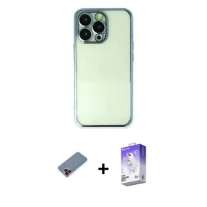 ieg™ iPhone 13 Pro Max Kılıf Vadi Minimal - Siyah Bilvis 5in1 3D Magic Cam Ekran Koruyucu + Metal Kamera Lens Koruma Cam - KI