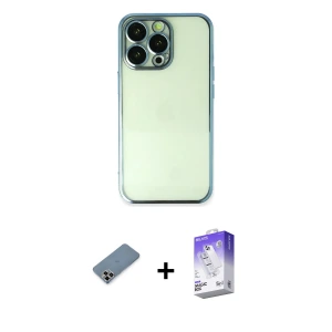 ieg™ iPhone 13 Pro Max Kılıf Vadi Minimal - Siyah Bilvis 5in1 3D Magic Cam Ekran Koruyucu + Metal Kamera Lens Koruma Cam - MR