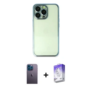 ieg™ iPhone 13 Pro Max Kılıf Vadi Minimal - Siyah Bilvis 5in1 3D Magic Cam Ekran Koruyucu + Neon Fosforlu Kamera Lens - MI
