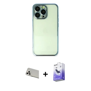ieg™ iPhone 13 Pro Max Kılıf Vadi Minimal - Siyah Bilvis 5in1 5D Magic Hayalet Cam Ekran Koruyucu + Rainbow Kamera Lens Koruma Cam - BZ
