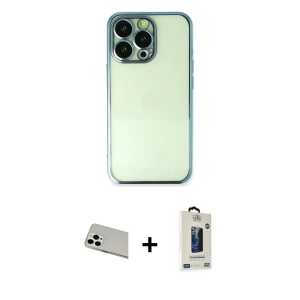 ieg™ iPhone 13 Pro Max Kılıf Vadi Minimal - Siyah Bilvis Hayalet Cam Ekran Koruyucu + Rainbow Kamera Lens Koruma Cam - BZ