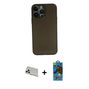 ieg™ iPhone 13 Pro Max Kılıf Yadigar Yansıma Serisi - Siyah 18D Cam Ekran Koruyucu + Rainbow Kamera Lens Koruma Cam - BZ