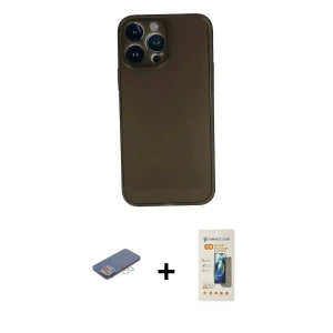 ieg™ iPhone 13 Pro Max Kılıf Yadigar Yansıma Serisi - Siyah 6D Mat Seramik Hayalet Nano Ekran Koruyucu + Renkli Kamera Lens Koruma Cam - MI