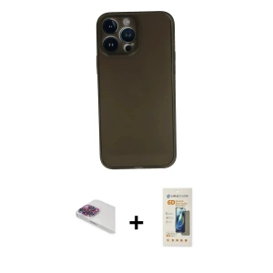ieg™ iPhone 13 Pro Max Kılıf Yadigar Yansıma Serisi - Siyah 6D Mat Seramik Hayalet Nano Ekran Koruyucu + Pers Alüminyum Kamera Lens - GI