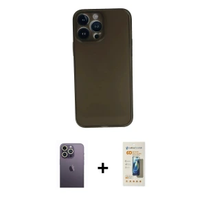 ieg™ iPhone 13 Pro Max Kılıf Yadigar Yansıma Serisi - Siyah 6D Mat Seramik Hayalet Nano Ekran Koruyucu + Neon Fosforlu Kamera Lens - BZ