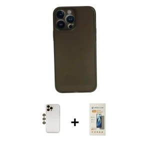 ieg™ iPhone 13 Pro Max Kılıf Yadigar Yansıma Serisi - Siyah 6D Mat Seramik Hayalet Nano Ekran Koruyucu + Shine Kamera Lens - GD