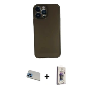 ieg™ iPhone 13 Pro Max Kılıf Yadigar Yansıma Serisi - Siyah Bilvis 3D Cam Ekran Koruyucu + Rainbow Kamera Lens Koruma Cam - MI