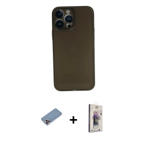 ieg™ iPhone 13 Pro Max Kılıf Yadigar Yansıma Serisi - Siyah Bilvis 3D Cam Ekran Koruyucu + Shine Kamera Lens Koruma Cam - PE