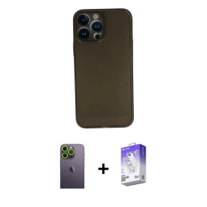 ieg™ iPhone 13 Pro Max Kılıf Yadigar Yansıma Serisi - Siyah Bilvis 5in1 3D Magic Cam Ekran Koruyucu + Neon Fosforlu Kamera Lens - YL