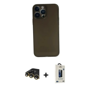 ieg™ iPhone 13 Pro Max Kılıf Yadigar Yansıma Serisi - Siyah Bilvis Hayalet Cam Ekran Koruyucu + Raze Metal Kamera Lens - GD