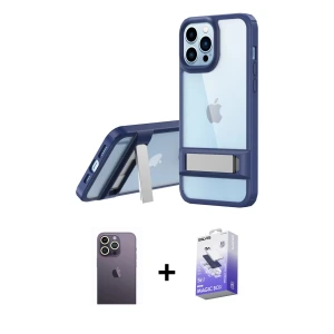 ieg™ iPhone 13 Pro Max Kılıf Yadigar Yansıma - Siyah Bilvis 5in1 5D Magic Hayalet Cam Ekran Koruyucu + Neon Fosforlu Kamera Lens - BZ