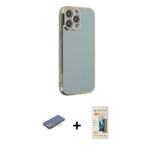 ieg™ iPhone 13 Pro Max Kılıf Yankı Serisi - Siyah 6D Mat Seramik Hayalet Nano Ekran Koruyucu + Renkli Kamera Lens Koruma Cam - MI
