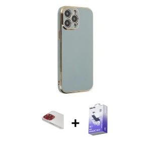 ieg™ iPhone 13 Pro Max Kılıf Yankı Serisi - Siyah Bilvis 5in1 5D Magic Hayalet Cam Ekran Koruyucu + Pers Alüminyum Kamera Lens - KI