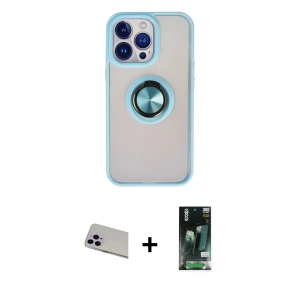 ieg™ iPhone 13 Pro Max Kılıf Yörünge Çizgi - Şeffaf 360 Full Body Arka Koruyucu + Rainbow Kamera Lens Koruma Cam - MR