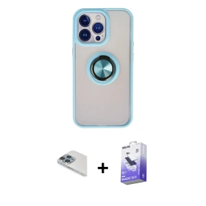 ieg™ iPhone 13 Pro Max Kılıf Yörünge Çizgi - Siyah Bilvis 5in1 5D Magic Hayalet Cam Ekran Koruyucu + Pers Alüminyum Kamera Lens - SABE
