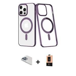 ieg™ iPhone 13 Pro Max Kılıf Yörünge Minimal - Şeffaf Maxco Cam Ekran Koruyucu + Pers Alüminyum Kamera Lens - SABE
