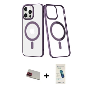 ieg™ iPhone 13 Pro Max Kılıf Yörünge Minimal - Şeffaf Pasifik Cam Ekran Koruyucu + Rainbow Kamera Lens Koruma Cam - KI