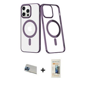 ieg™ iPhone 13 Pro Max Kılıf Yörünge Minimal - Siyah 6D Mat Seramik Hayalet Nano Ekran Koruyucu + Rainbow Kamera Lens Koruma Cam - MI