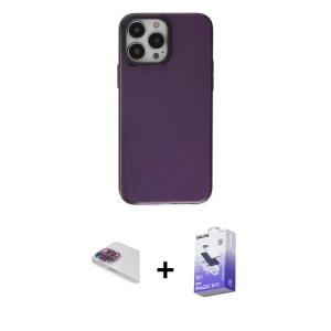 ieg™ iPhone 13 Pro Max Kılıf Zirve Doku Koleksiyonu - Siyah Bilvis 5in1 5D Magic Hayalet Cam Ekran Koruyucu + Pers Alüminyum Kamera Lens - GI