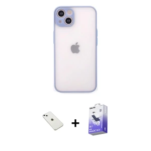 ieg™ iPhone 14 Kılıf Ahenk Çizgi Serisi - Siyah Bilvis 5in1 5D Magic Hayalet Cam Ekran Koruyucu + Diamond Kamera Lens - SABE