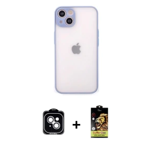 ieg™ iPhone 14 Kılıf Ahenk Çizgi Serisi - Siyah Buffer Cam Ekran Koruyucu + PVD Metal Kamera Lens - GS
