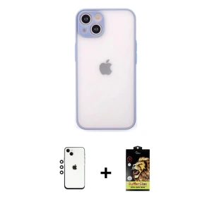 ieg™ iPhone 14 Kılıf Ahenk Çizgi Serisi - Siyah Buffer Cam Ekran Koruyucu + Shine Kamera Lens - GS