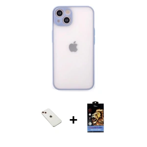 ieg™ iPhone 14 Kılıf Ahenk Çizgi Serisi - Siyah Buffer Hayalet Cam Ekran Koruyucu + Diamond Kamera Lens - KI