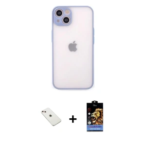 ieg™ iPhone 14 Kılıf Ahenk Çizgi Serisi - Siyah Buffer Hayalet Cam Ekran Koruyucu + Diamond Kamera Lens - PE