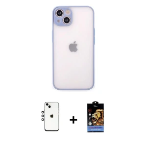 ieg™ iPhone 14 Kılıf Ahenk Çizgi Serisi - Siyah Buffer Hayalet Cam Ekran Koruyucu + Shine Kamera Lens - GS