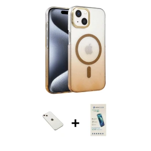 ieg™ iPhone 14 Kılıf Ahenk Doku Özel Seri - Şeffaf Pasifik Cam Ekran Koruyucu + Diamond Kamera Lens - PE