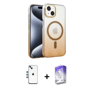 ieg™ iPhone 14 Kılıf Ahenk Doku Özel Seri - Siyah Bilvis 5in1 3D Magic Cam Ekran Koruyucu + Shine Kamera Lens - MI
