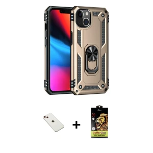 ieg™ iPhone 14 Kılıf Ahenk Klasik Koleksiyonu - Siyah Buffer Cam Ekran Koruyucu + Diamond Kamera Lens - KI