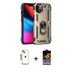 ieg™ iPhone 14 Kılıf Ahenk Klasik Koleksiyonu - Siyah Buffer Hayalet Cam Ekran Koruyucu + Shine Kamera Lens - GD