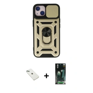 ieg™ iPhone 14 Kılıf Ahenk Klasik - Şeffaf 360 Full Body Arka Koruyucu + Diamond Kamera Lens - YL