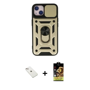 ieg™ iPhone 14 Kılıf Ahenk Klasik - Siyah Buffer Cam Ekran Koruyucu + Diamond Kamera Lens - PE