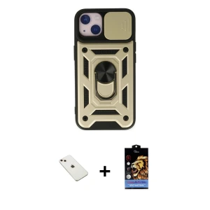 ieg™ iPhone 14 Kılıf Ahenk Klasik - Siyah Buffer Hayalet Cam Ekran Koruyucu + Diamond Kamera Lens - PE