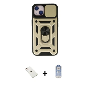 ieg™ iPhone 14 Kılıf Ahenk Klasik - Siyah Joko Magic 5D Cam + Diamond Kamera Lens - KI