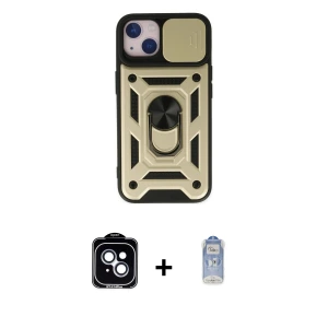 ieg™ iPhone 14 Kılıf Ahenk Klasik - Siyah Joko Magic 5D Cam + PVD Metal Kamera Lens - MI